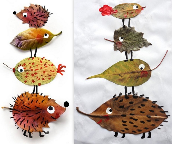 Collages feuilles mortes animaux Collages feuilles mortes animaux