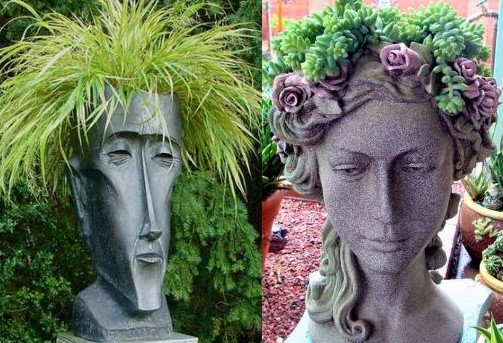 Décorations statues à têtes végétalisées
