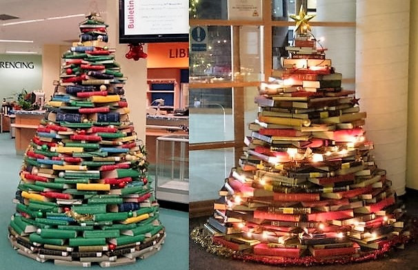 Sapins Noël pyramide de livres..