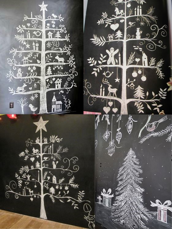 Sapins Noël dessinés à la craie...j'adore l'idée !