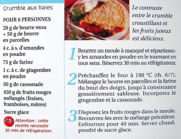 Fiche cuisine : Crumble aux baies rouges ! Fiche cuisine : Crumble aux baies rouges !