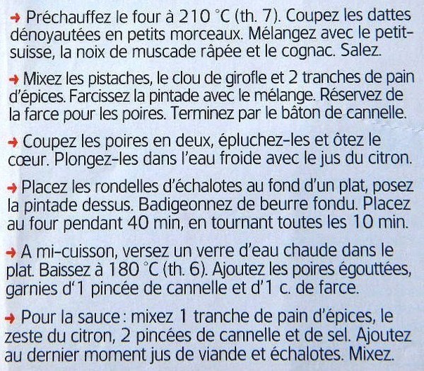 Pintade farcie aux dattes et poires à la canelle ! Pintade farcie aux dattes et poires à la canelle !