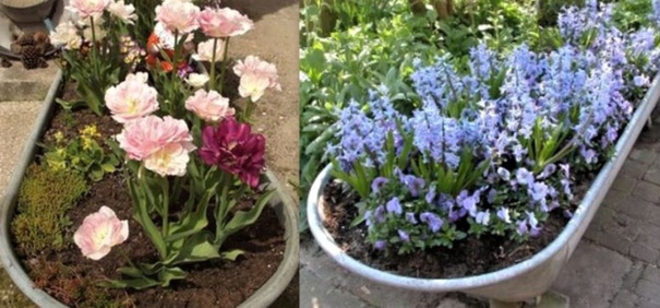 Vieilles baignoires recyclées pour le jardin