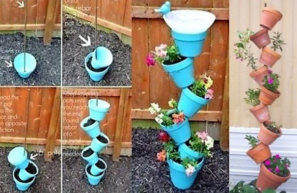 Les pots de fleurs encastrés au jardin
