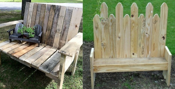 De jolis bancs en bois, faits maison pour le jardin