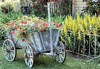 Les vieilles charrettes d'antan fleurissent le jardin !