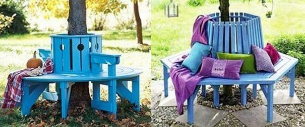 Habiller un arbre avec un banc en bois, des modèles !