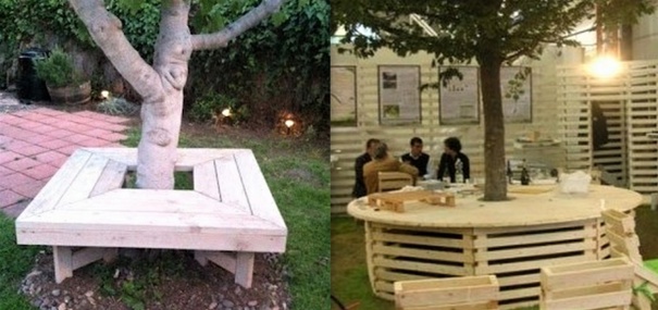 Habiller un arbre avec un banc en bois, des modèles !