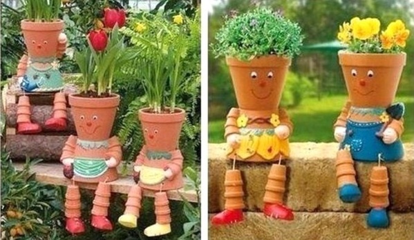 Créations personnages en pots de fleurs