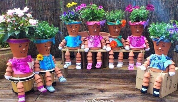 Créations personnages en pots de fleurs