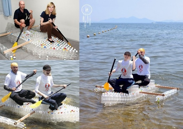 Barques et radeaux fabriqués en bouteilles plastique 