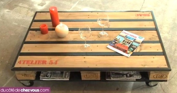 Faire une table basse à roulettes avec 1 palette