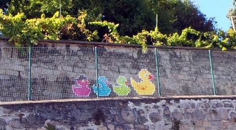 jolis canards tissés sur grillage
