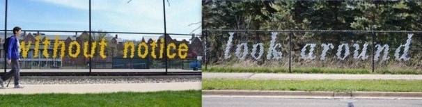 des messages tissés sur du grillage des messages tissés sur du grillage