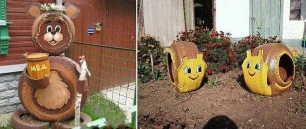 Créations artistiques pneus recyclés