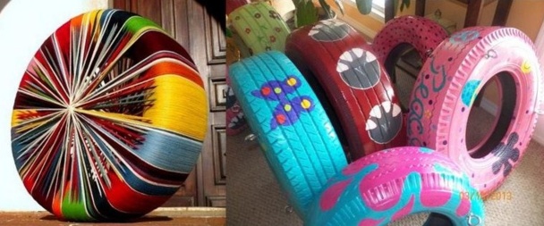 Créations artistiques pneus recyclés