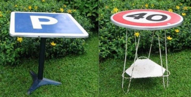 Du mobilier en panneaux de signalisation