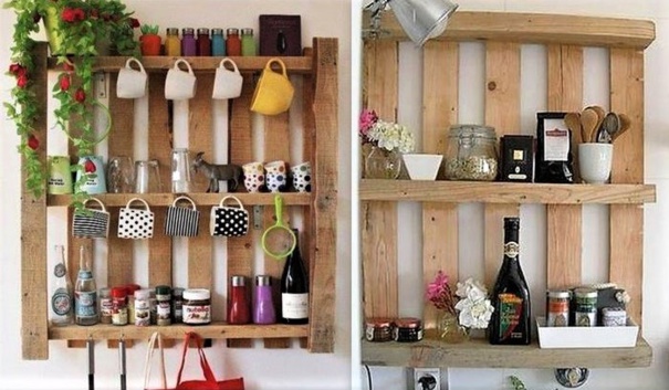 Etagères à épices grand format en bois de palette pour la cuisine Etagères à épices grand format en bois de palette pour la cuisine