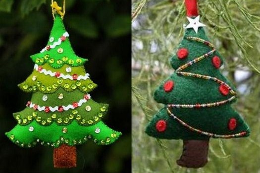 Jolis modèles de petits sapins de Noël en feutrine.