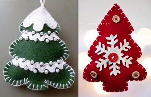 Jolis modèles de petits sapins de Noël en feutrine.