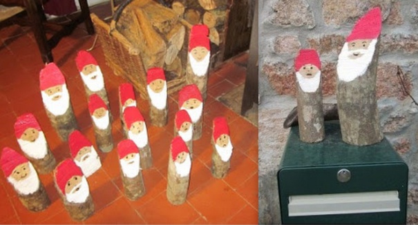 Faire des pères Noël en bûches de bois