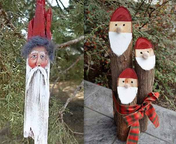 Faire des pères Noël en bûches de bois