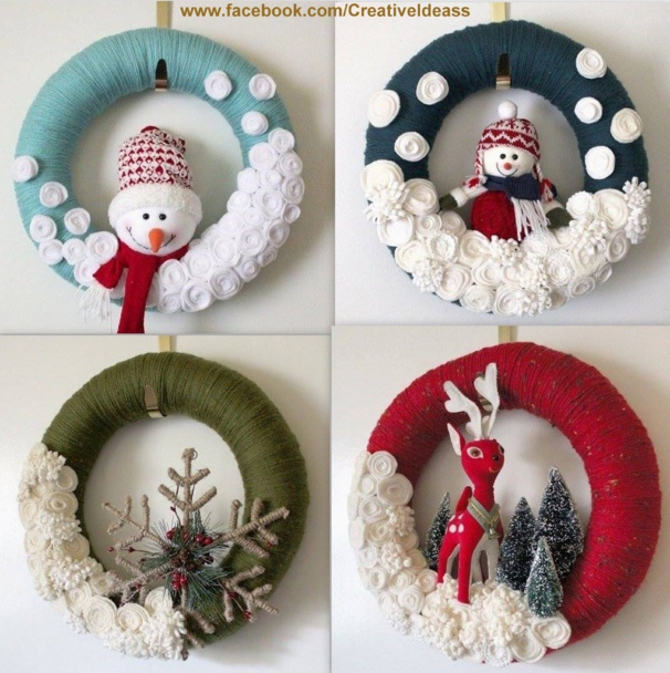 Couronnes de Noël laine et peluche