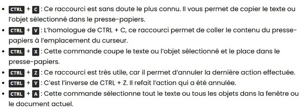 Astuces touches raccourcis clavier et leur fonction