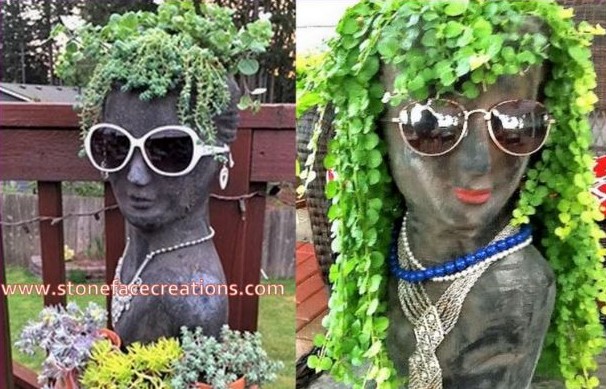 Décorations statues à têtes végétalisées