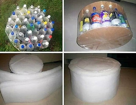 Faire un pouf avec des bouteilles en plastique