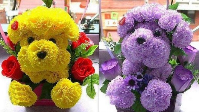 Déco insolite : des bouquets chiens-fleurs !