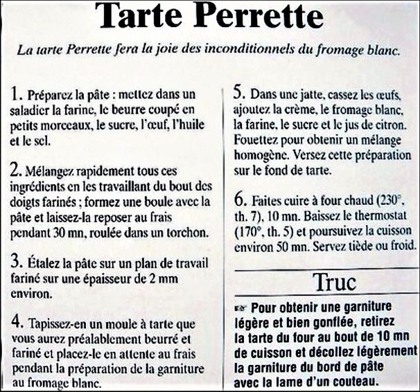 Fiche cuisine : Tarte Perrette au fromage blanc