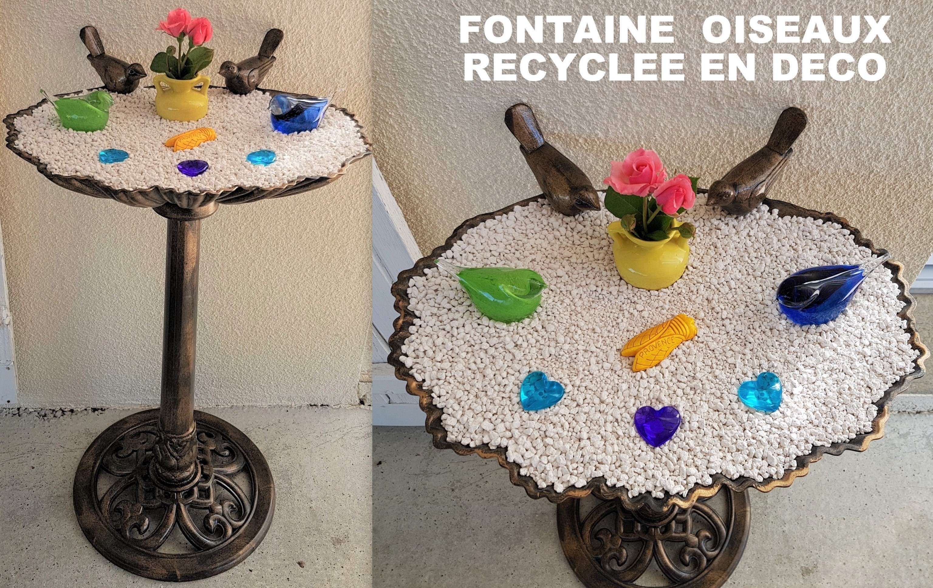 Fontaine pour oiseaux recyclée en bassin décoratif Fontaine pour oiseaux recyclée en bassin décoratif