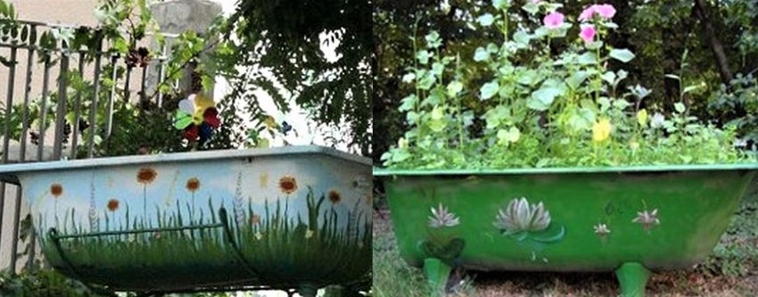 Vieilles baignoires recyclées pour le jardin
