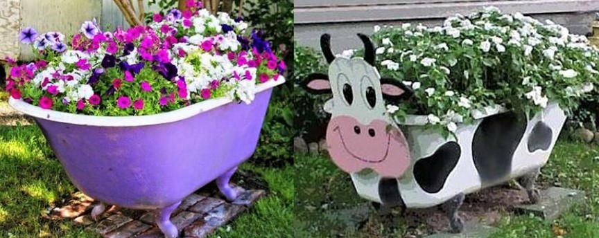 Vieilles baignoires recyclées pour le jardin