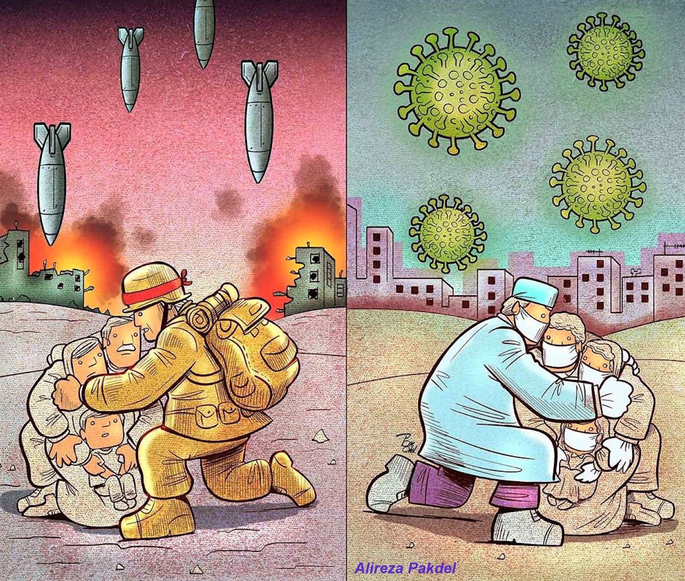 Dessins coronavirus en hommage au personnel soignant