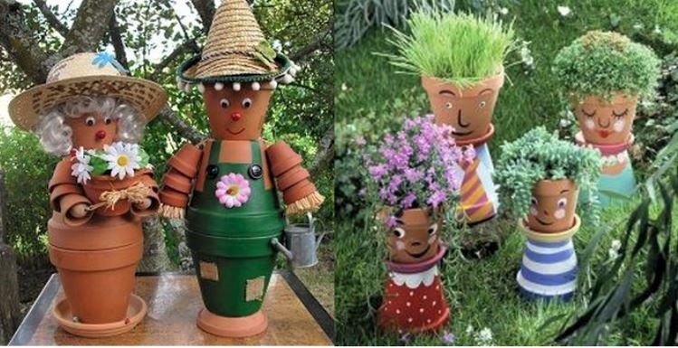 Créations personnages en pots de fleurs