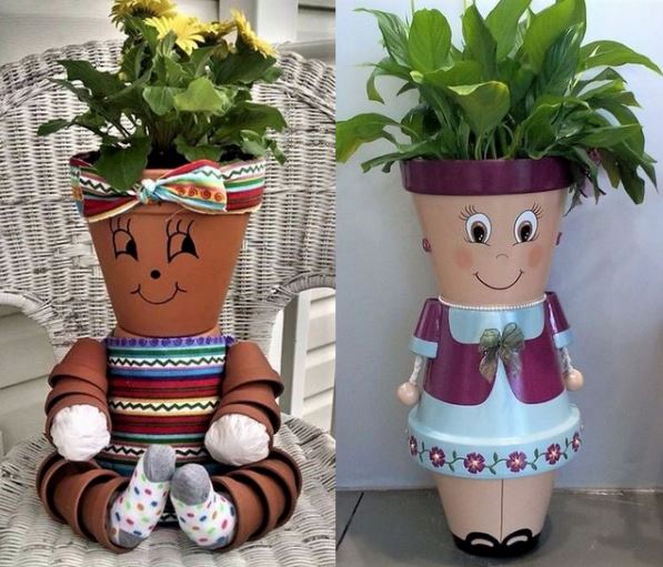 Créations personnages en pots de fleurs