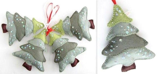 Tutoriels pour faire de petits sapins de Noël en feutrine