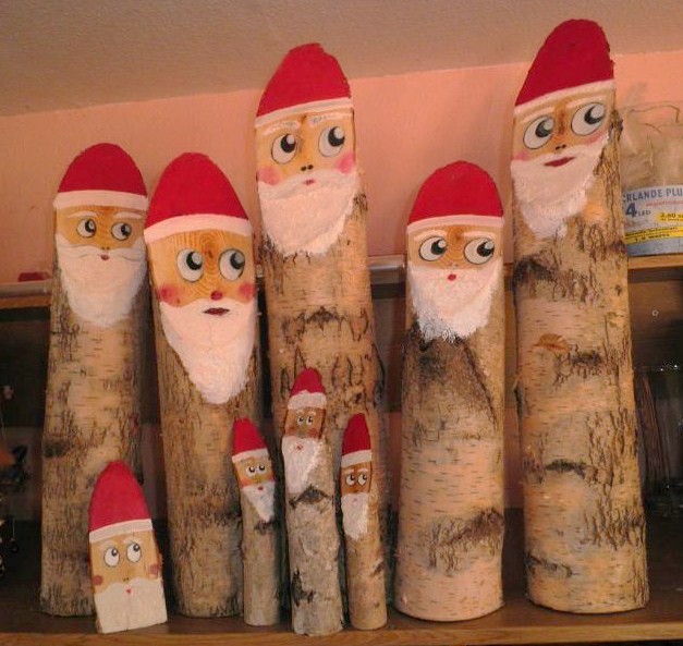 Faire des pères Noël en bûches de bois
