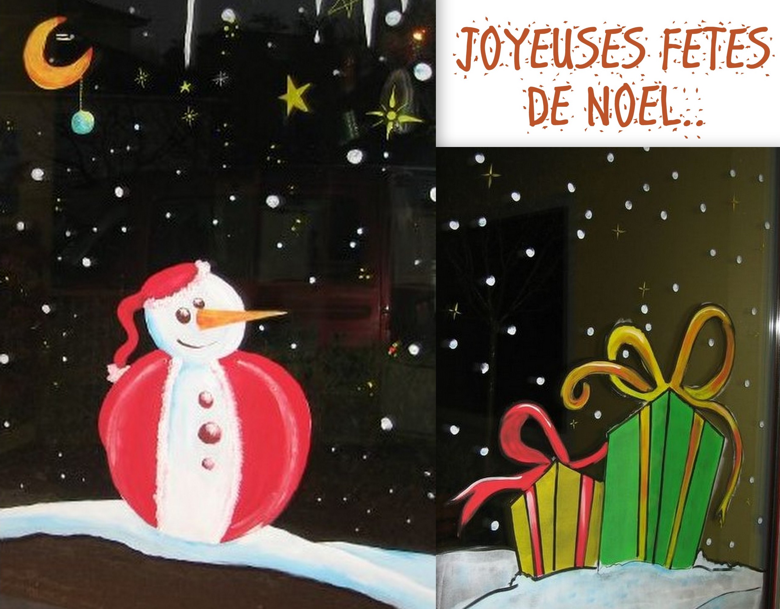 Peintures de Noël sur vitres et fenêtres, modèles et tutos