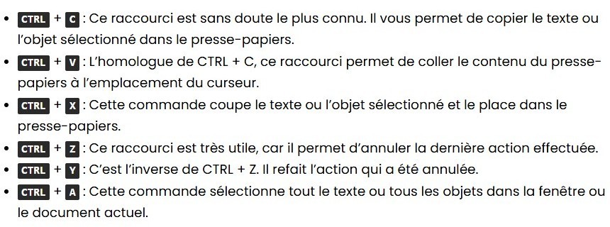 Astuces touches raccourcis clavier et leur fonction