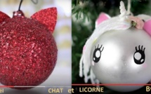 Boules de Noël customisées en boules Noël Chat et Licorne