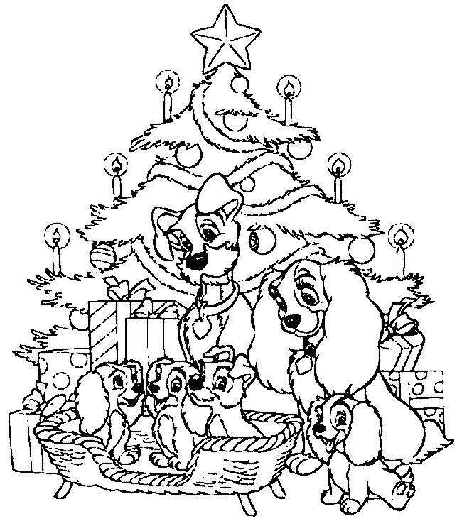 coloriage chiens sapin Noël